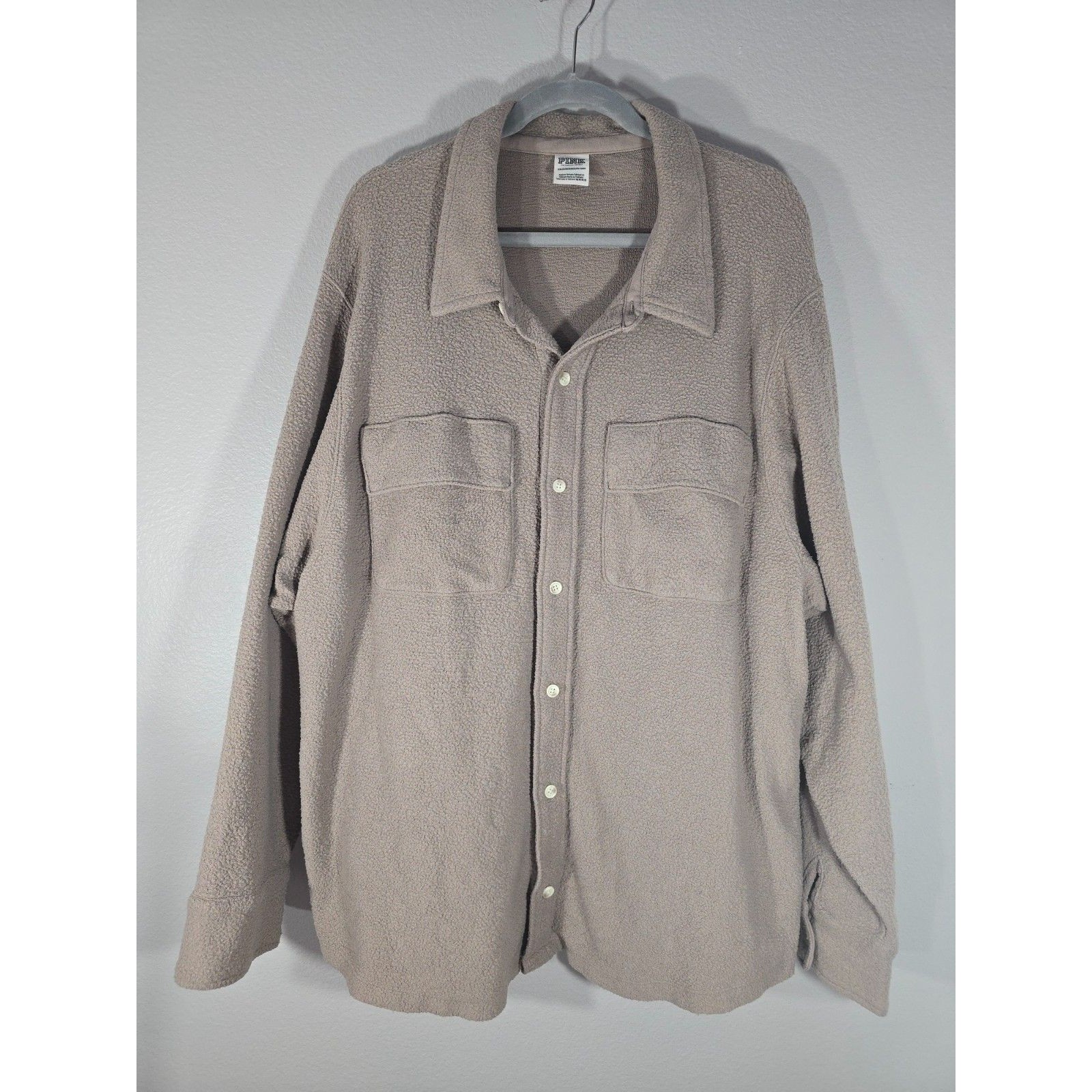 Victorias Secret Pink Brand Reverse Fleece Shacket Xxl 2x Iced Coffee Mauve Bl